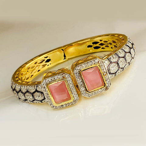Semi-Precious Pink Color American Diamond Openable Bracelet (Design 89)