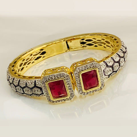 Semi-Precious Red Color American Diamond Openable Bracelet (Design 90)