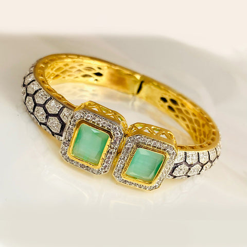 Semi-Precious Light Green Color American Diamond Openable Bracelet (Design 88)