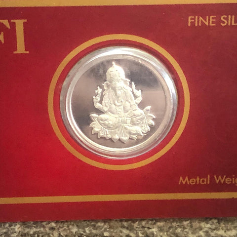 999 Ganesha Pure Silver 5 Grams Coin in a Card (Design 1)