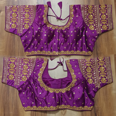 Trendy Dark Purple Color Designer Silk Blouse For Wedding & Party Wear (Design 988)