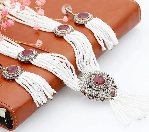 Vintage Turkish/African Beads Handmade Necklace & Earrings Set