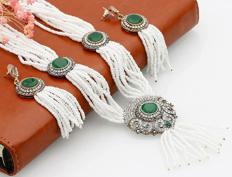Vintage Turkish/African Beads Handmade Necklace & Earrings Set