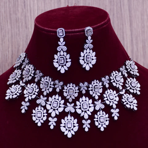 Designer Semi-Precious American Diamond & Necklace with Earrings (D680)