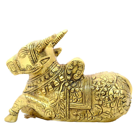 Brass Sitting Nandi Cow Statue, Brass Cow Figurine, Sacred Bull Of Shiva, Home Temple Decor, Indian Homeware(Design 73)