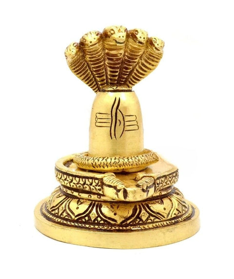 Brass Shivling with Sheshnaag Statue, Shiva Linga with Divine Serpent(Design 77)