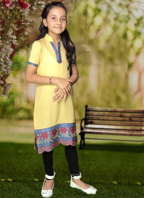 Designer Girls Lemon Yellow Color Printed Indian Ethnic Kurti For Casual & Party Wear (K83)