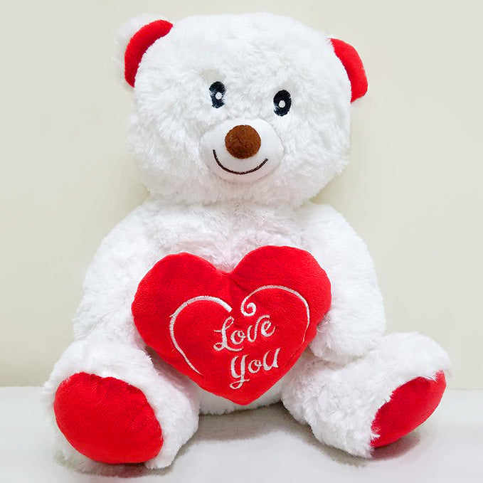 Plush White Teddy Bear with Red Heart (11 in) FREE WITH A