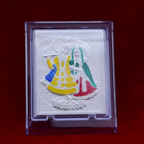 Radha Krishna Pure Silver Frame for Housewarming, Gift and Pooja 4.2 x 3.5 (Inches) - PAAIE