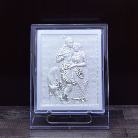 Radha Krishna Pure Silver Frame for Housewarming, Gift and Pooja 6.5 x 5 (Inches) - PAAIE