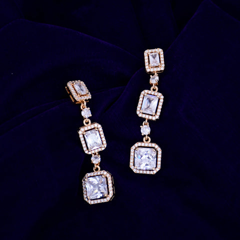 White Stone Gold American Diamond Contemporary Earrings (E51) - PAAIE