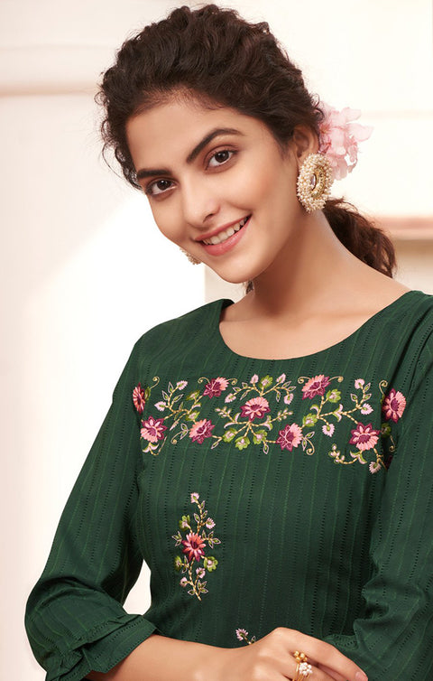Imposing Green Color Indian Ethnic Kurti For Casual Wear (K526)