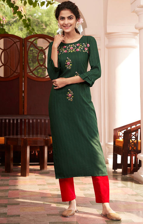 Imposing Green Color Indian Ethnic Kurti For Casual Wear (K526)