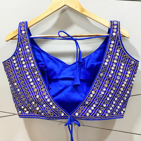 New Arrival Silk Imported Fabric Blue Fully Stitched Blouse with Mirror Work For Casual Party - PAAIE