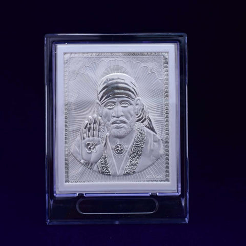 Sai Baba Pure Silver Frame for Housewarming, Gift and Pooja 6.8 x 5 (Inches) - PAAIE