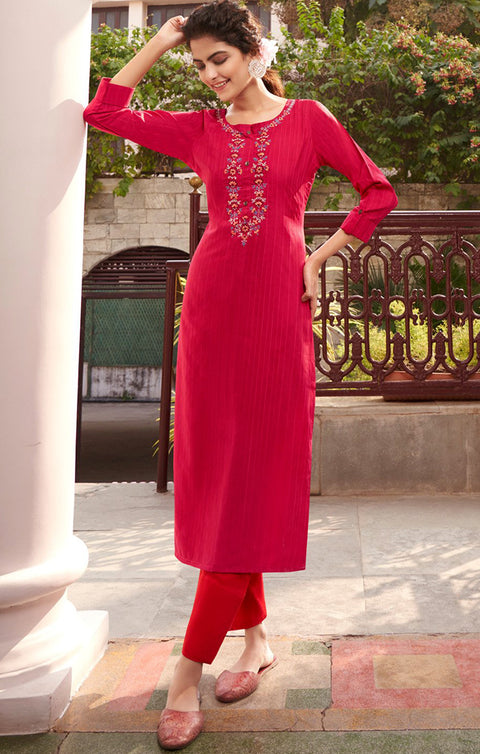 Preferable Magenta Color Indian Ethnic Kurti For Casual Wear (K523)