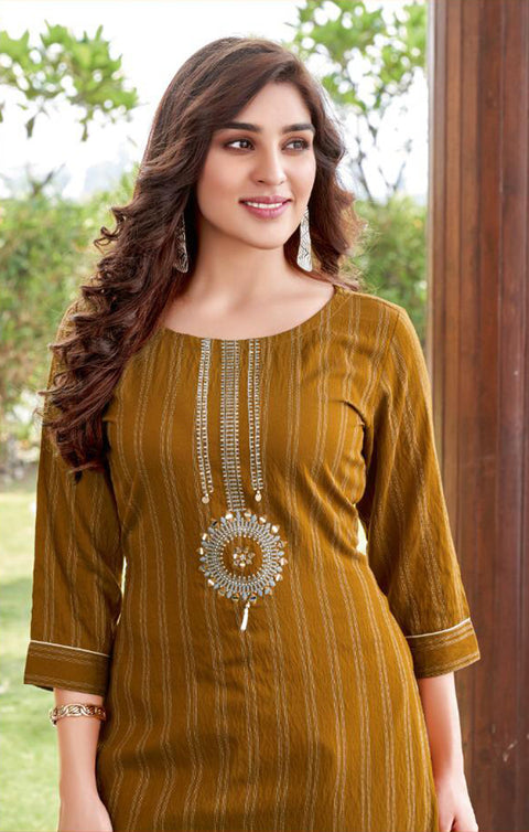Vibrant Mustard Designer Kurti with Pant Suit & Salwar For Casual and Ethnic Wear (K206) - PAAIE