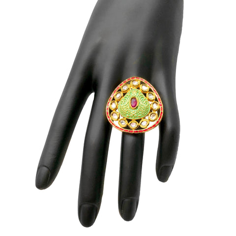 Adjustable Gold Plated Kundan Ring (D8) - PAAIE