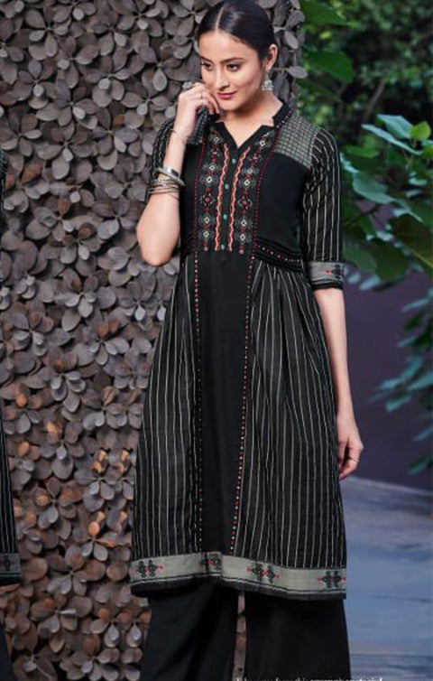 Exotic Black Designer Kurti with Palazzo For Casual and Ethnic Wear (K212) - PAAIE