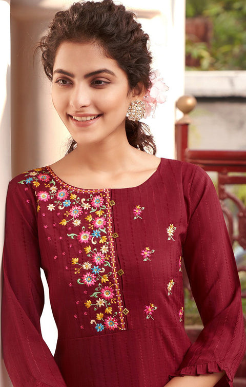 Extraordinary Maroon Color Indian Ethnic Kurti For Casual Wear (K521)
