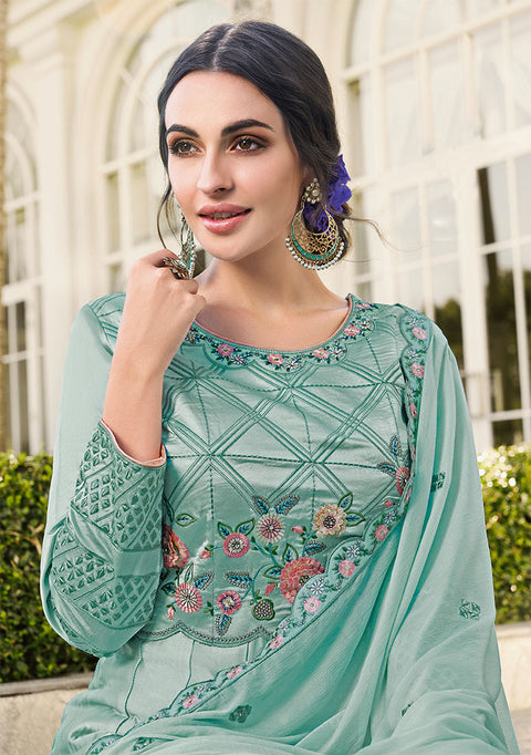 Traditional Designer Gown with Dupatta In Modern Style (Light Green) (K47) - PAAIE