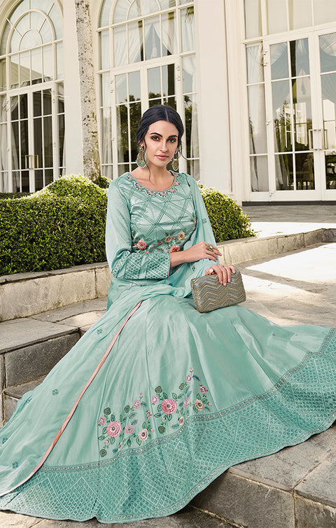 Traditional Designer Gown with Dupatta In Modern Style (Light Green) (K47) - PAAIE