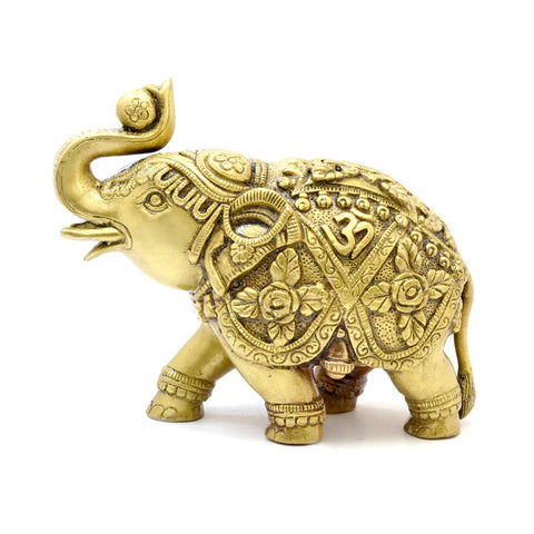 Elephant with Om and Swastika Carving Brass Decor Showpiece, Brass Handicrafts,Indian Decorations, Indian Houseware (Design 21)