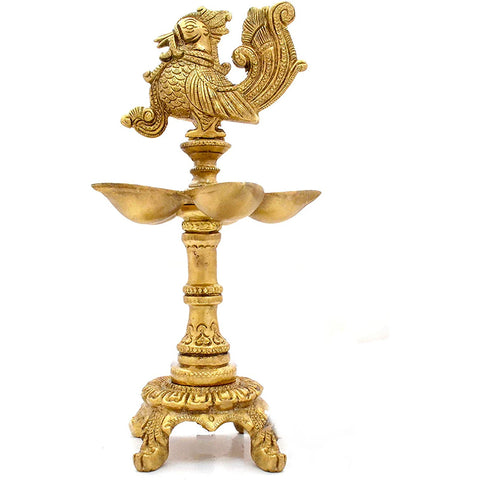 Peacock Design 5 Oil Wick Brass Diya, Home Decor, Indian Art, Oil Lamp , Home Decor (Design 6)