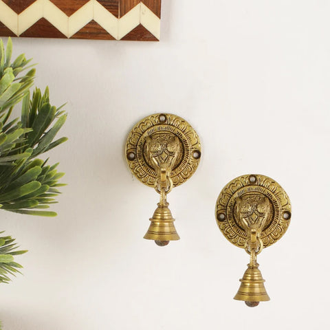 Brass Shubh Labh Hanging Bells Set, Brass Hanging Bells, Brass Wall Deco Items, Brass Indian Home Decorations, Wall Decor for Home (Design 36)
