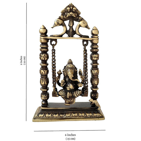 Ganesha on Jhoola Swing Brass Showpiece, Showpieces for Home Decor, Indian Art Showpieces (Design 12)