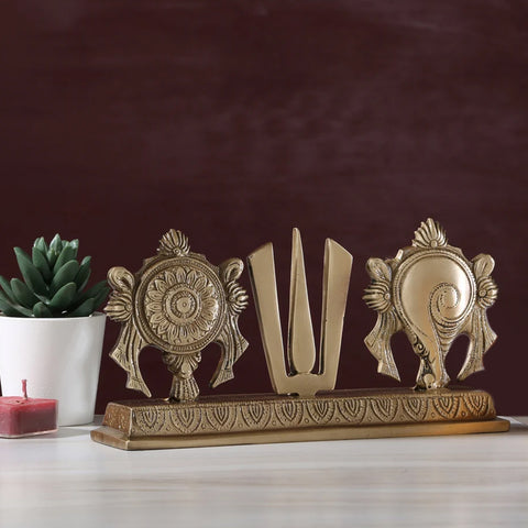 Brass Shankh Chakra Namah Statue, Religious Decor Statues, Temple Pooja, Lord Vishnu Statue, Diwali Puja, Brass HandCrafted Vishnu Symbol (Design 34)