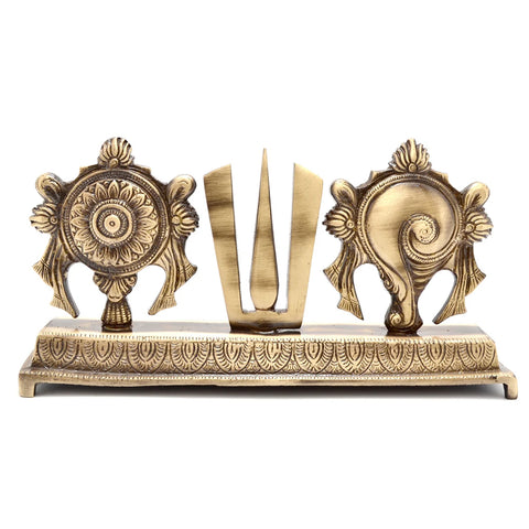 Brass Shankh Chakra Namah Statue, Religious Decor Statues, Temple Pooja, Lord Vishnu Statue, Diwali Puja, Brass HandCrafted Vishnu Symbol (Design 34)