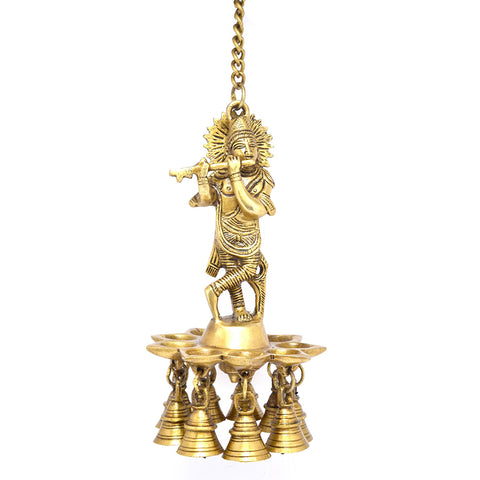 Brass Krishna Hanging Diya, Indian Decor Diya, Pooja Decor, Brass Oil Lamp (Design 1)