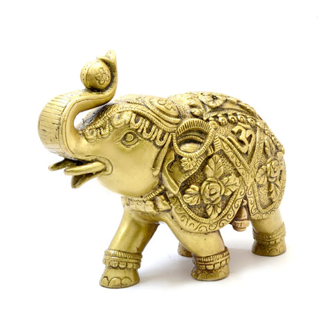 Elephant with Om and Swastika Carving Brass Decor Showpiece, Brass Handicrafts,Indian Decorations, Indian Houseware (Design 21)