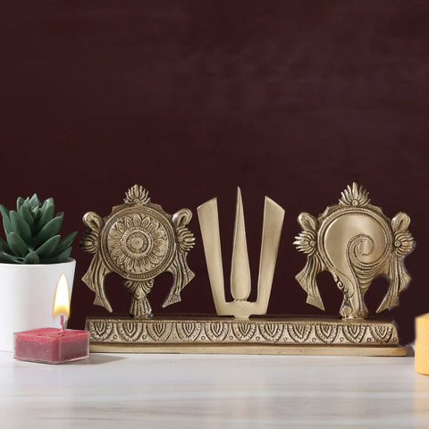 Brass Shankh Chakra Namah Statue, Religious Decor Statues, Temple Pooja, Lord Vishnu Statue, Diwali Puja, Brass HandCrafted Vishnu Symbol (Design 34)