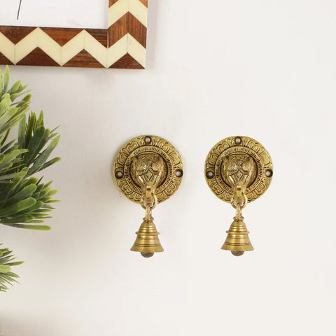 Brass Shubh Labh Hanging Bells Set, Brass Hanging Bells, Brass Wall Deco Items, Brass Indian Home Decorations, Wall Decor for Home (Design 36)