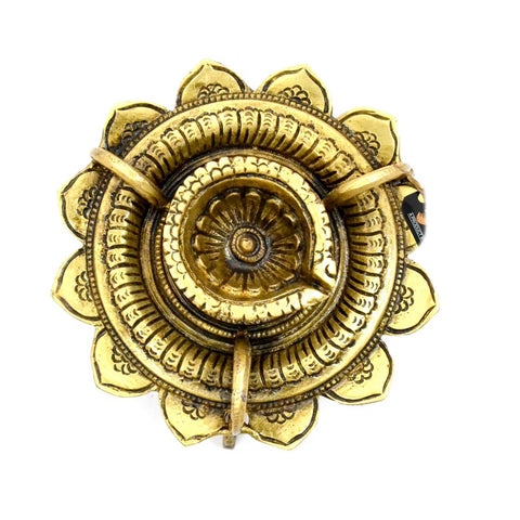 Brass Lotus Shaped Round Diya, Indian Decor Diya, Pooja Decor, Brass Oil Lamp, Handmade Lamp, Indian Decor Diya, Diya for Home Decor (Design 32)
