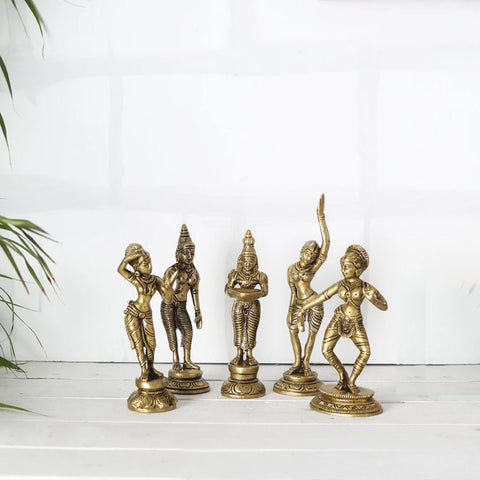 Brass Apsara Showpieces - Set of 5, Home Decor Showpieces, Indian Decoration, Brass Decorative Showpieces, Indian Homeware, Indian Home Decor (Design 13)