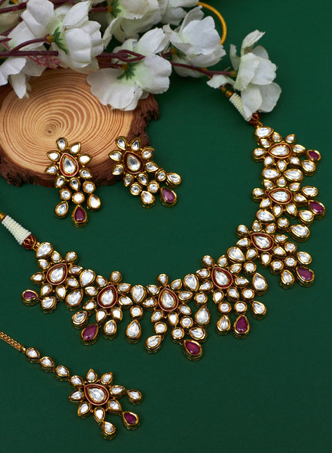 Bridal Designer Gold Plated White Kundan Set (D138)