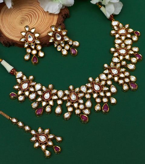 Bridal Designer Gold Plated White Kundan Set (D138)