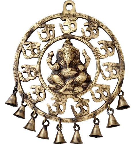 Om Ganesha Brass Wall Hanging with Bells Showpiece (Design 50)