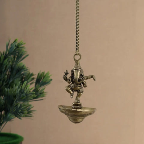 Dancing Ganesha Brass Oil Hanging Diya, Home Decor, Oil Diya Lamp, Handmade Lamp, Indian Decor Diya, Brass Oil Lamp, Diya for Home Decor (Design 37)