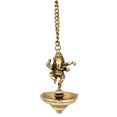 Dancing Ganesha Brass Oil Hanging Diya, Home Decor, Oil Diya Lamp, Handmade Lamp, Indian Decor Diya, Brass Oil Lamp, Diya for Home Decor (Design 37)