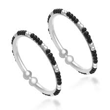 925 Unisex Black beaded Silver Baby Bangle Set (Design 1) - PAAIE