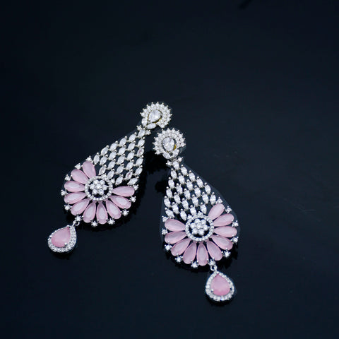 Pink Stone Silver American Diamond Contemporary Earrings (E70) - PAAIE