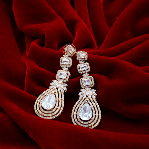 White Stone Gold American Diamond Contemporary Earrings (E50) - PAAIE