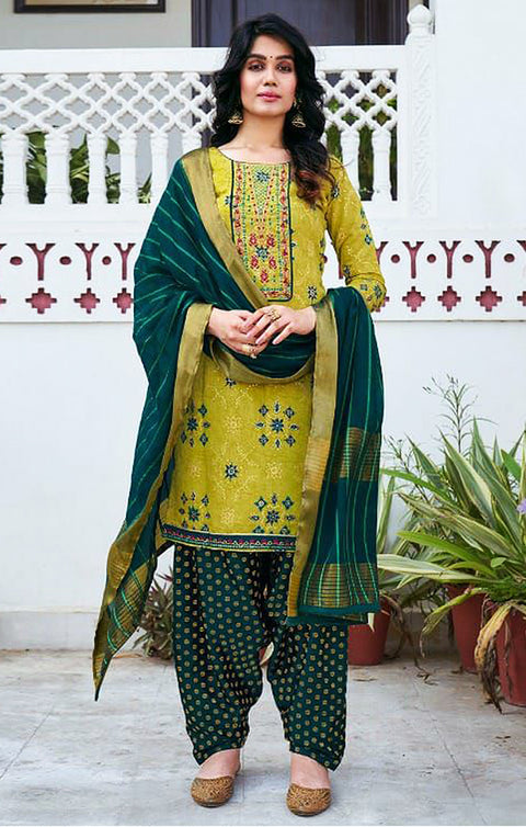 Stunning Parrot Green Designer Patiyala Suit with Dupatta In Modern Style (K372) - PAAIE