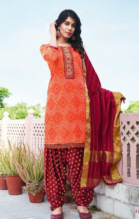 Adorable Orange Designer Patiyala Suit with Dupatta In Modern Style (K378) - PAAIE