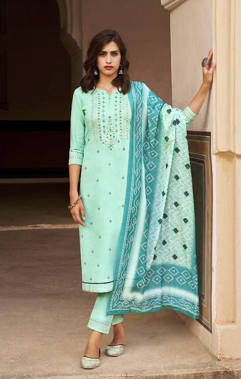 Stunning Sky Blue Designer Suit with Dupatta In Modern Style (K381) - PAAIE