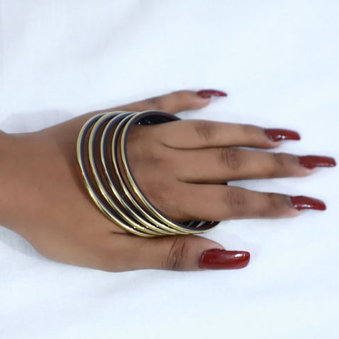 Appealing Glass Bangles Set in Brown & Gold Line for Girls & Women (Design 63) - PAAIE